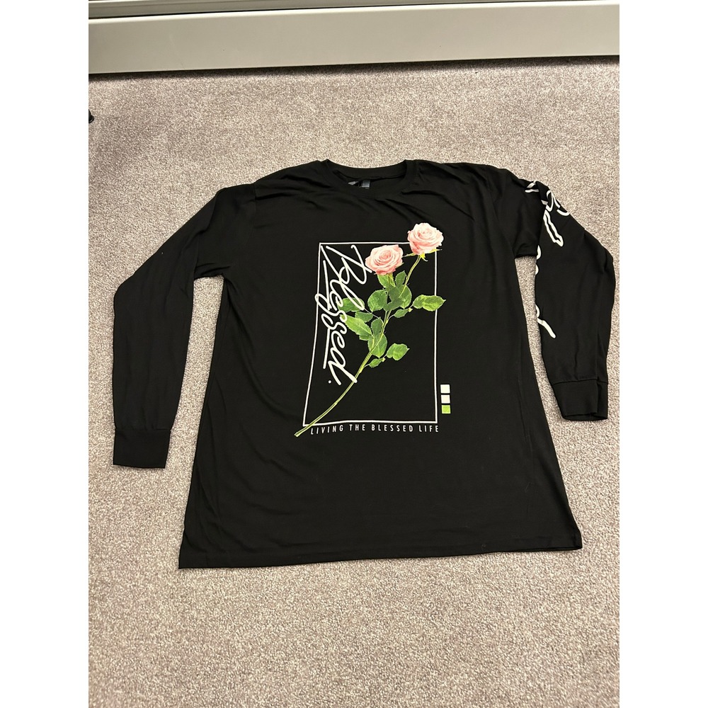 Bailey Apparel Hustle Blessed Long Sleeve Shirt Mens Large Black Rose Excellent